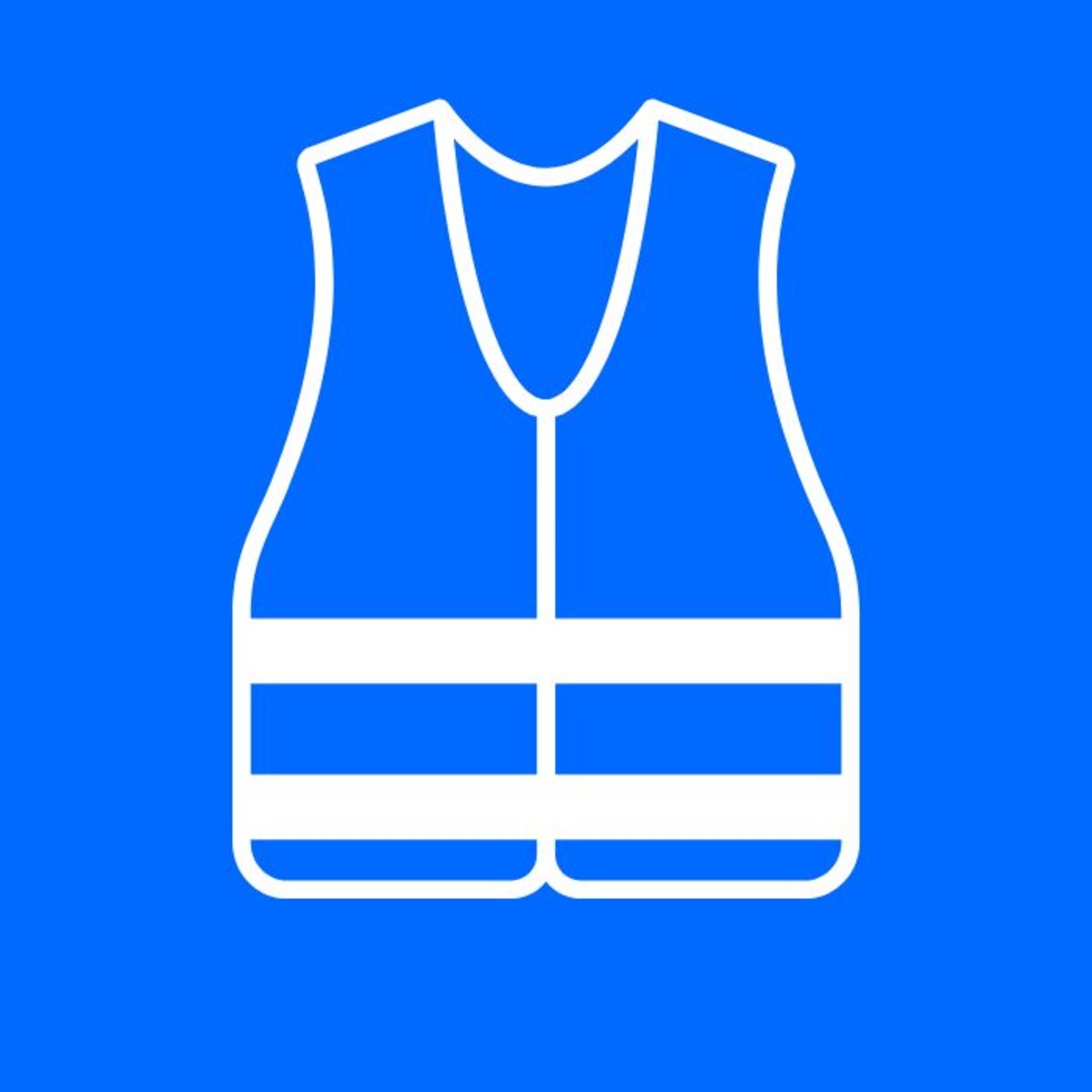 Das Bild zeigt eine stilisierte Warnweste auf blauem Hintergrund. Die Weste ist mit reflektierenden Streifen dargestellt und steht als Symbol für Sichtbarkeit und Sicherheit im öffentlichen Verkehrsraum.