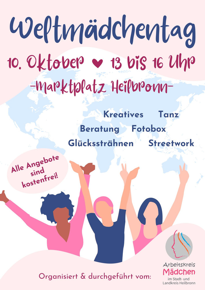 Das Bild zeigt das Plakat zum Weltmädchentag am 10. Oktober auf dem Marktplatz in Heilbronn.
