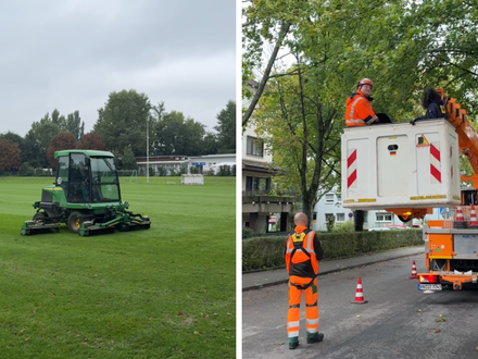 Vor dem Winter werden nochmal alle Grünflächen für die kalten Temperaturen fit gemacht. Fotos: Stadt Heilbronn
