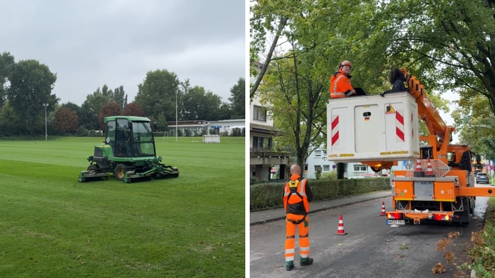 Vor dem Winter werden nochmal alle Grünflächen für die kalten Temperaturen fit gemacht. Fotos: Stadt Heilbronn