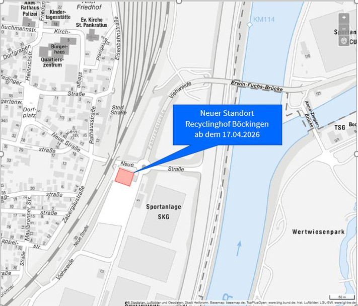 Das Bild zeigt die Lage des neuen Recyclinghofes in Böckingen