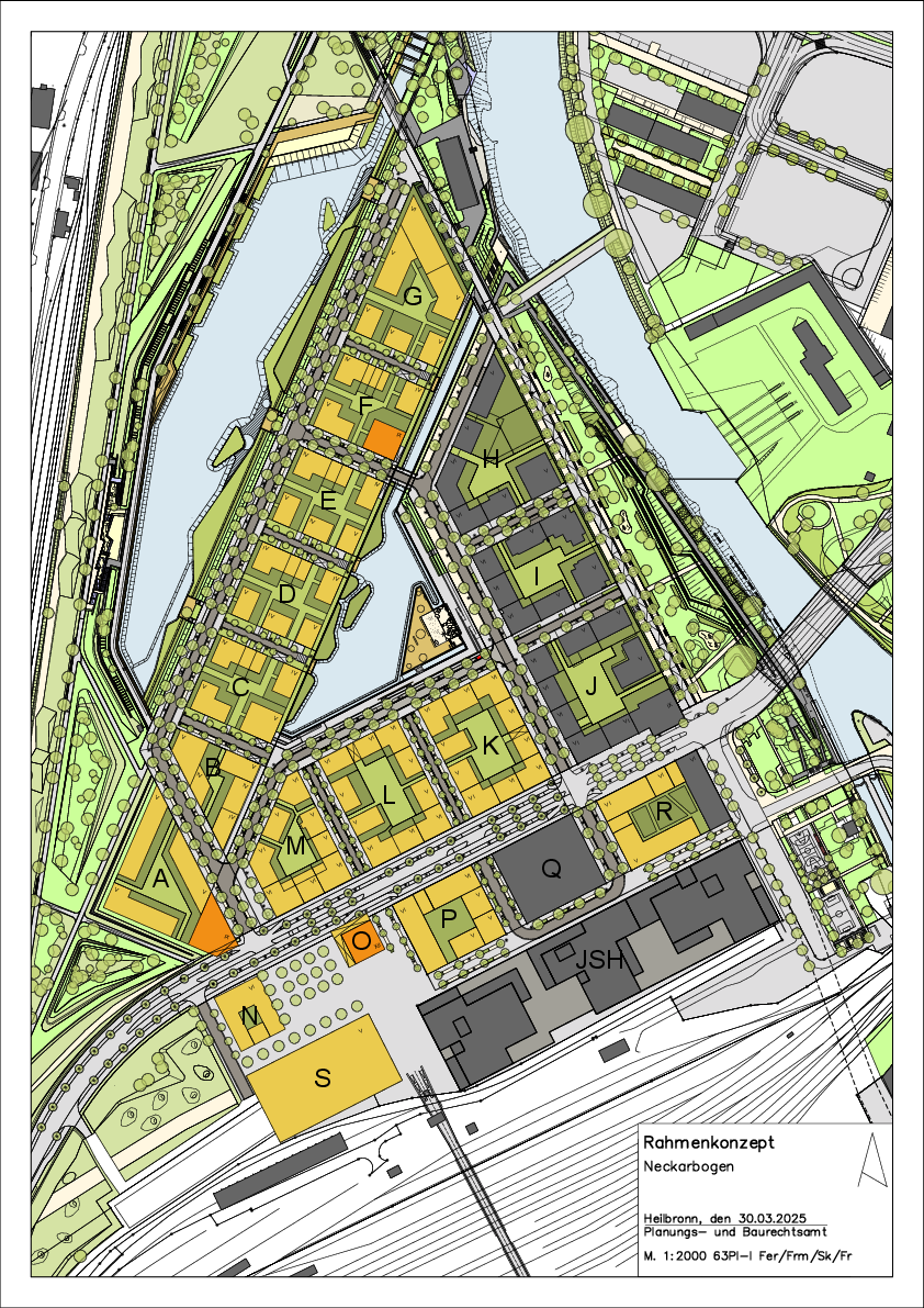 Man sieht den Rahmenplan Neckarbogen