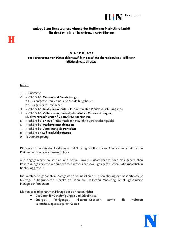 Merkblatt Platzgeldrichtlinien