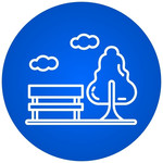 Symbol für Aufenthaltsqualität mit Sitzbank und Baum