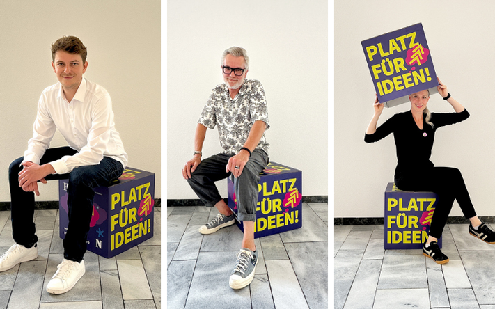 Alle Gewinnenden auf einen Blick (v.l.n.r.): Erstplatzierter Paul Würtemberger mit der unschlagBar, Zweitplatzierter Wolfgang Frommer mit dem Studio DREIPUNKTEINS und Drittplatzierte Christina Fernandes Lopes mit Viewchanger. Fotos: Stadt Heilbronn