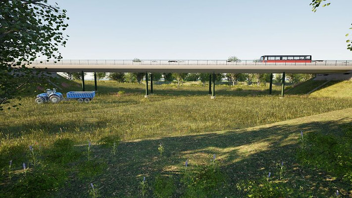 Wird ein Teil der Nordumfahrung: die 80 Meter lange Talbrücke Wächtelesäcker. Visualisierung: Stadt Heilbronn/Planungsbüro IG Bauen