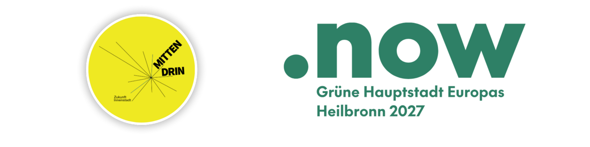 Logos der Initiative Mittendrin - Zukunft Innenstadt und .now - Grüne Hauptstadt Europas, Heilbronn 2027