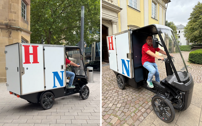 Unverkennbar mit dem städtischen H und N ist die Heilbronn Marketing GmbH mit ihrem E-Lastenrad in der Stadt unterwegs. Foto: HMG