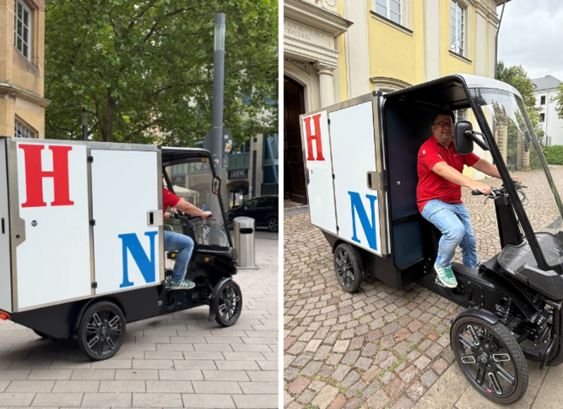 Unverkennbar mit dem städtischen H und N ist die Heilbronn Marketing GmbH mit ihrem E-Lastenrad in der Stadt unterwegs. Foto: HMG