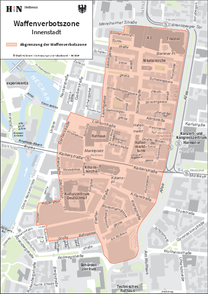 Stadtplan Ausschnitt mit eingezeichneter Waffenverbotszone