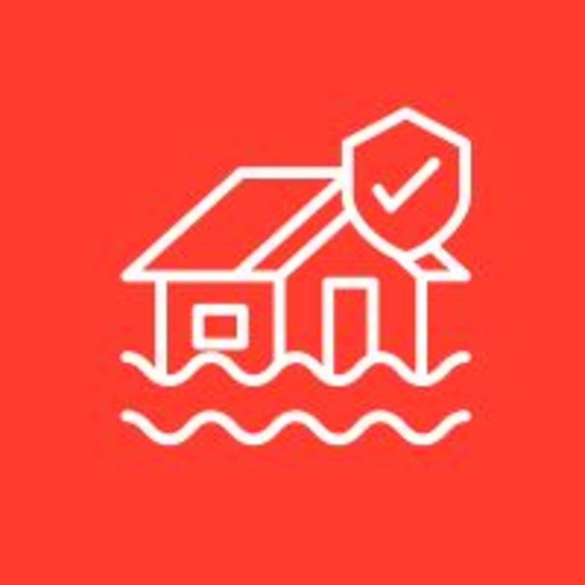 Icon Hochwasserschutz: Man sieht ein Haus und Wellen.