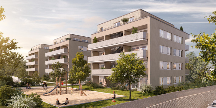 Visualisierung: Insgesamt 46 Wohnungen sollen nach den Plänen der Stadtsiedlung Heilbronn in drei neuen Mehrfamilienhäusern in der Nordstadt entstehen. © Cube Visualisierungen