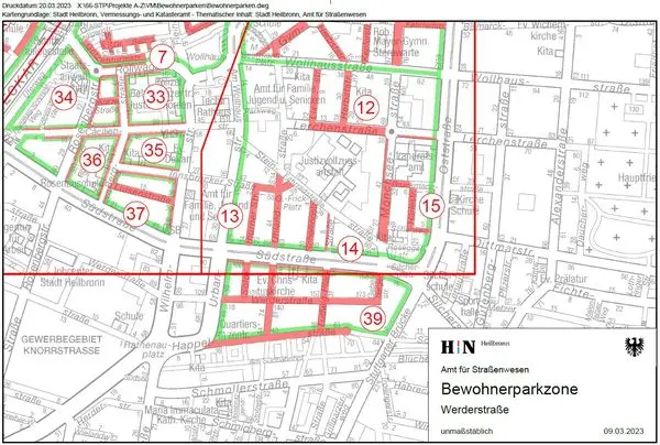 Stadtplanausschnitt mit den Bewohnerparkzone 39