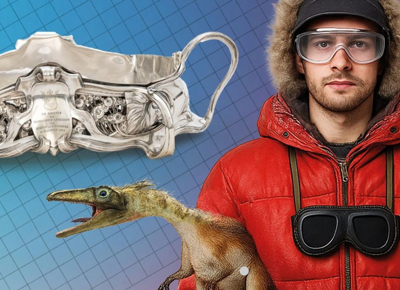 Das mit KI erstellte Bild zeigt einen Zeitreisenden, der aus allen Sammlungen des umgebauten Museums im Deutschof ein Exponat mitbringt. 