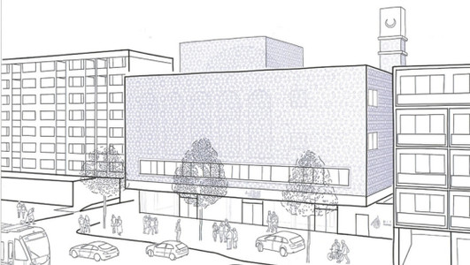Als moderner Kubus mit einer spannenden Fassade ist das Kulturzentrum in der Weinsberger Straße geplant. Visualisierung: Müller Architekten Heilbronn