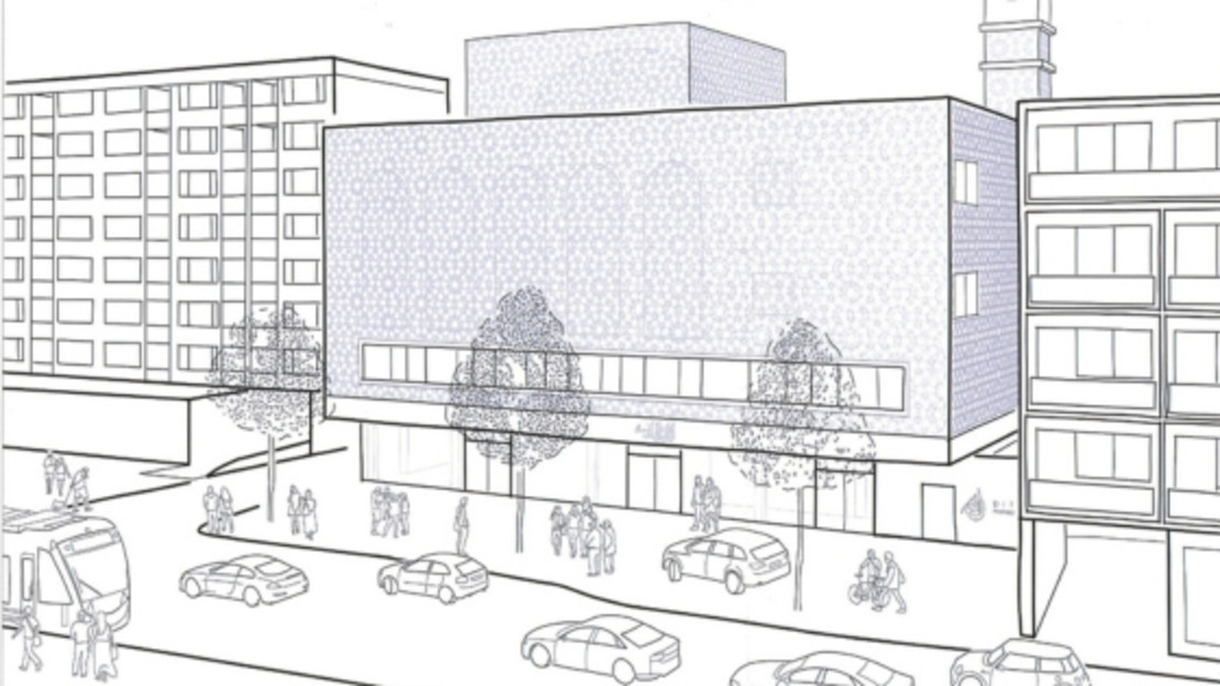 Als moderner Kubus mit einer spannenden Fassade ist das Kulturzentrum in der Weinsberger Straße geplant. Visualisierung: Müller Architekten Heilbronn