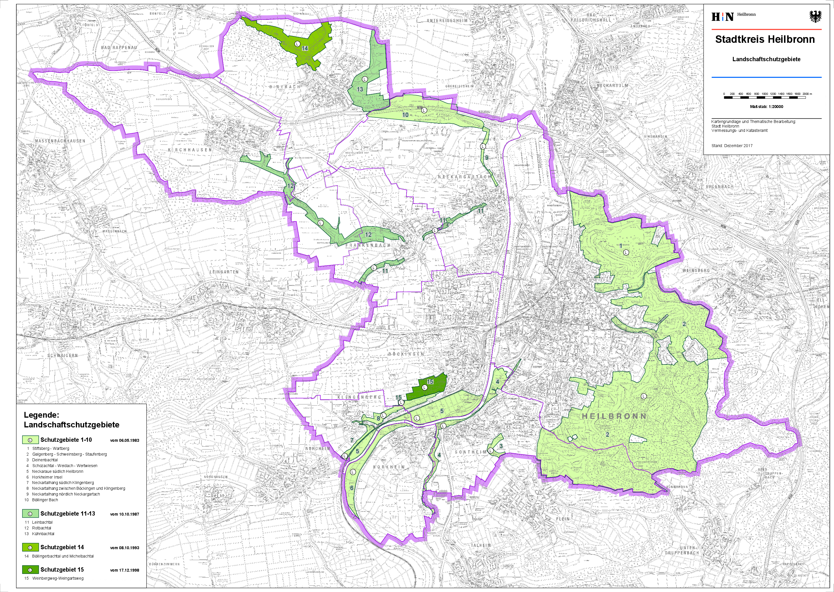 Landschaftsschutzgebiete in der Stadt Heilbronn - Kartenabbildung