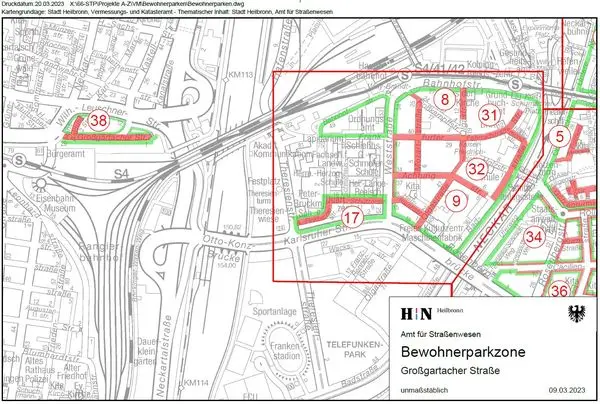 Stadtplanausschnitt mit der Bewohnerparkzone 38