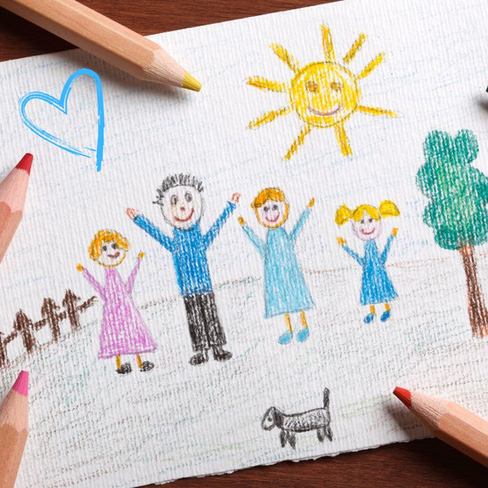 Man sieht eine Zeichnung von einer Familie