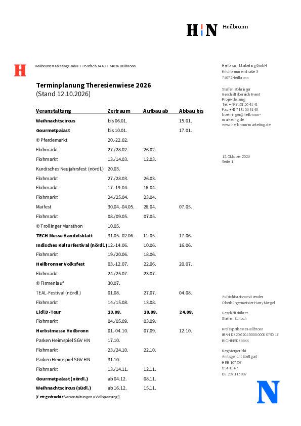 Terminplan Theresienwiese 2026