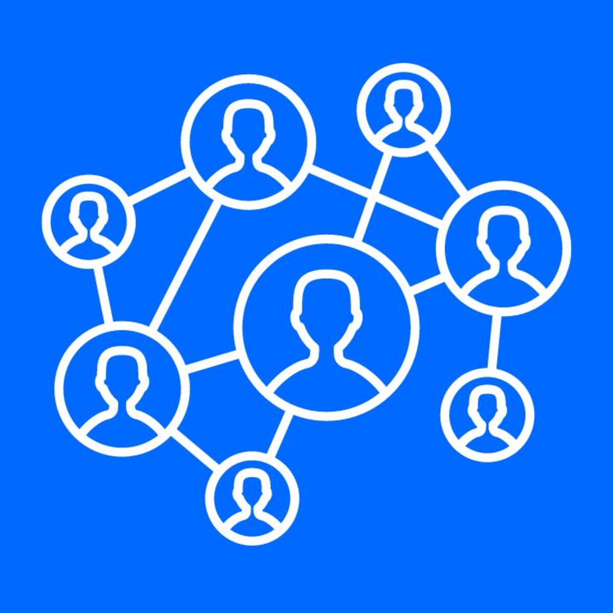 Das Bild zeigt eine stilisierte Grafik auf blauem Hintergrund. Mehrere Personensymbole sind durch Linien miteinander verbunden und bilden ein Netzwerk rund um eine zentrale Figur. Die Darstellung steht für soziale Vernetzung, Zusammenhalt und Sicherheit im direkten Lebensumfeld.