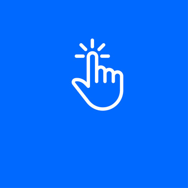 Symbolbild "Links": Weiße Liniengrafik einer Hand mit ausgestrecktem Zeigefinger und Klicksymbol auf leuchtend blauem Hintergrund.