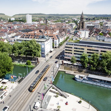 Heilbronn Panorama vom Neckarturm auf die Stadt.