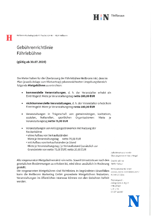 Gebührenrichtlinie für die Fährlebühne Heilbronn