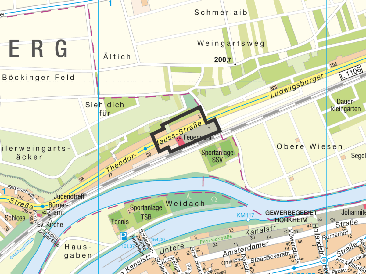 Übersichtsplan Lage im Stadtgebiet - Bereich Theodor-Heuss-Straße 1-30 - Kartengrundlage: Vermessungs- und Katasteramt