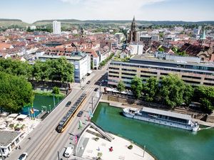 Panorama von Heilbronn Ein Bild von Heilbronn mit dem Neckar und der Kilianskirche. Man sieht die Stadt von oben.