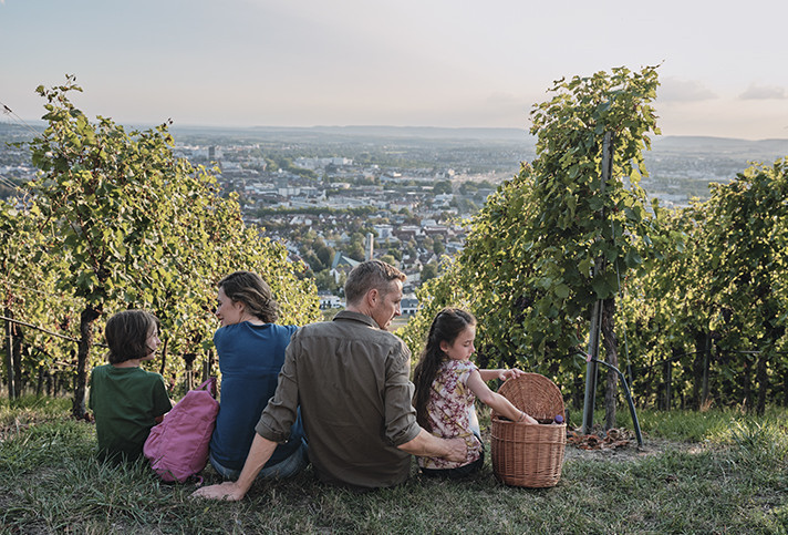 Familie macht ein Picknick auf dem Wein Panorama Weg Heilbronn