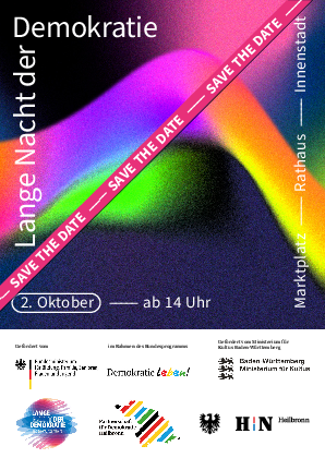 Man sieht das Save the Date Plakat für die Lange Nacht der Demokratie
