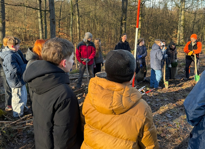 Klasse 7b bei der Einführung auf dem Waldgrundstück
