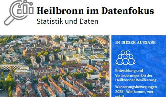 Das Bild zeigt die Titelseite der Broschüre "Heilbronn im Datenfokus", mit der die Stadt Informationen zur Entwicklung von Heilbronn anschaulich aufberrreitet. 