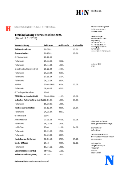 Veranstaltungsübersicht für die Theresienwiese Heilbronn