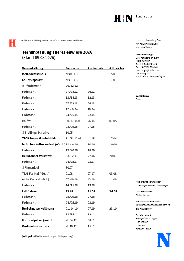 Veranstaltungsübersicht für die Theresienwiese Heilbronn