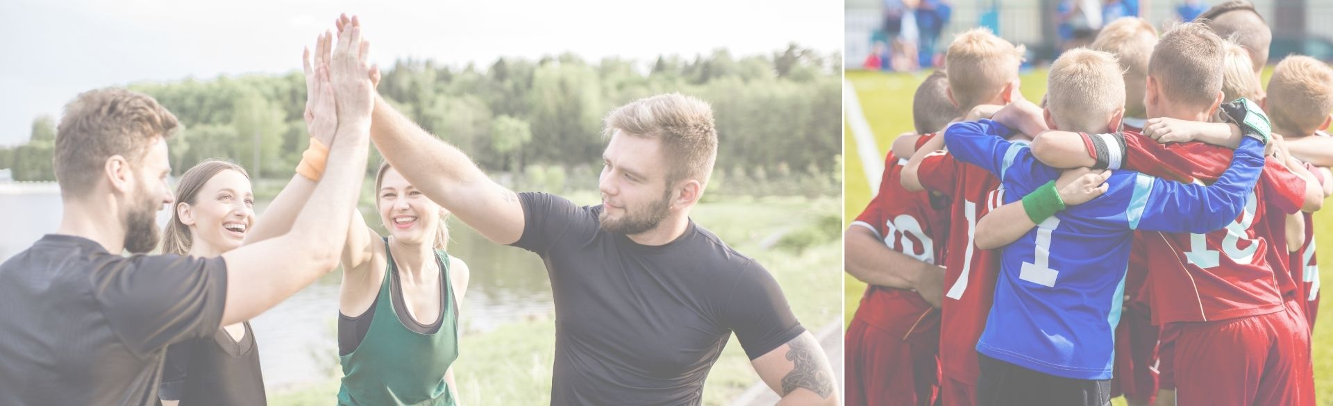 Man sieht junge sportliche Menschen, die sich abklatschen