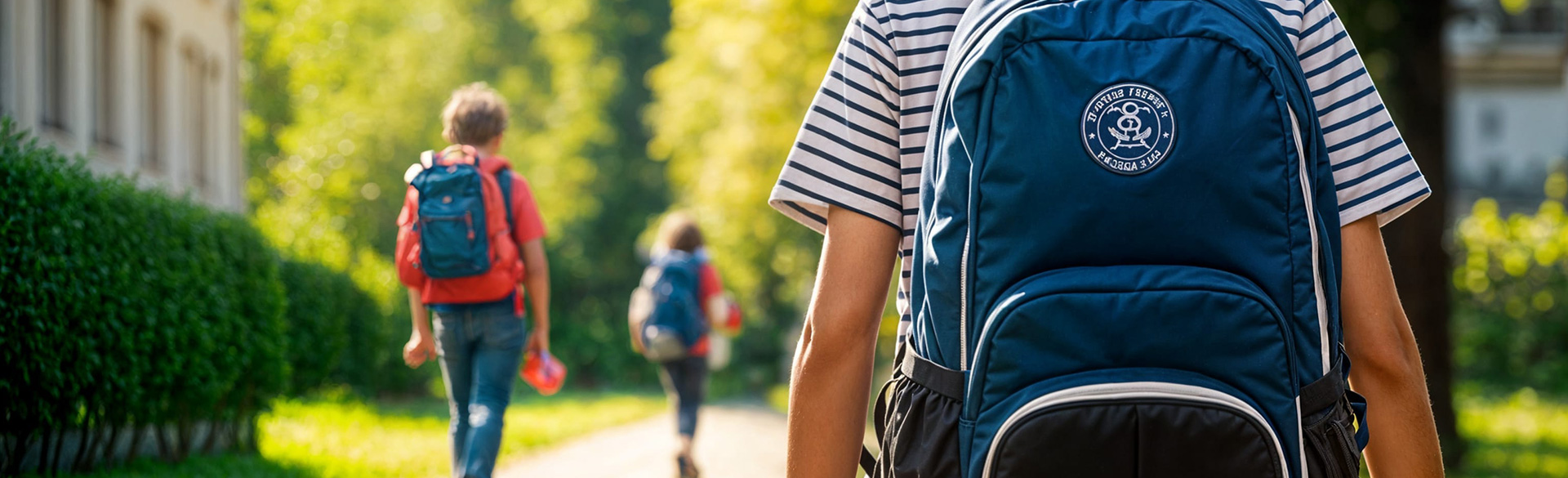 Headerbild zeigt Kinder von hinten mit Schulränzen