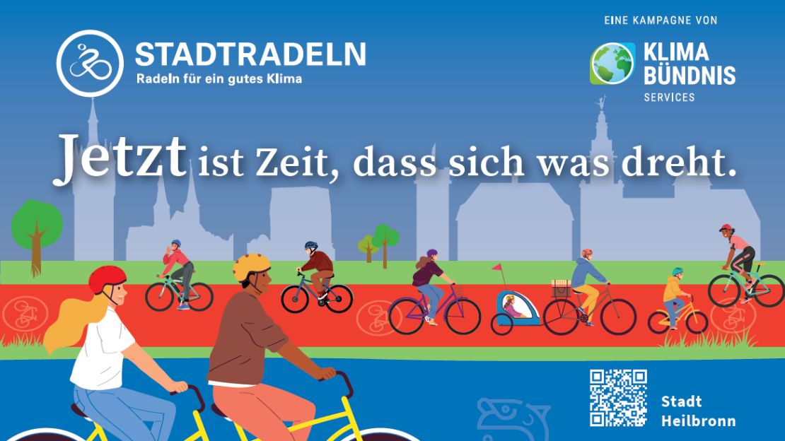 Vom 19. Juni bis 9. Juli 2026 heißt es in Heilbronn wieder: Aufsteigen und lostreten. Unter dem Motto „Jetzt ist Zeit, dass sich was dreht“ beteiligt sich die Stadt erneut an der bundesweiten Aktion STADTRADELN.