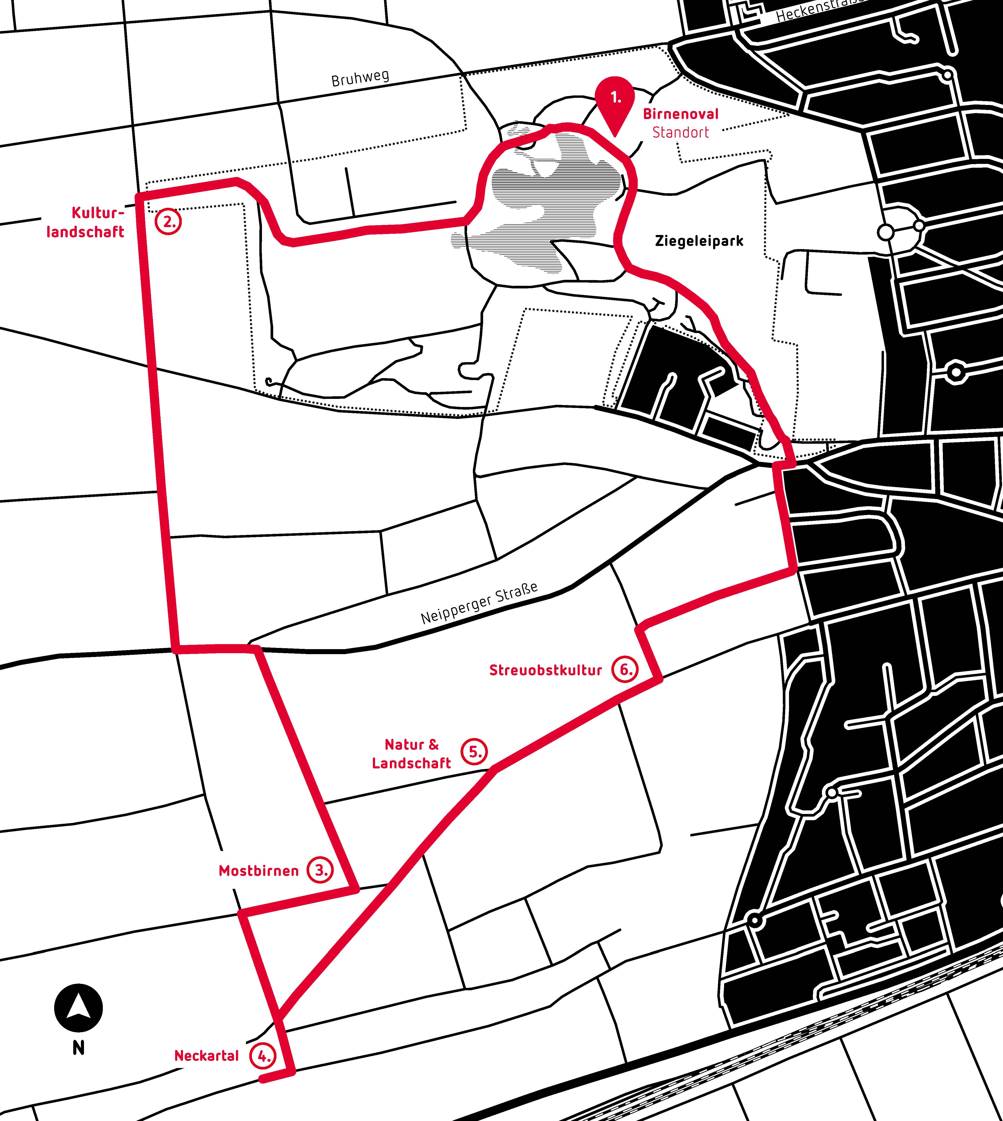 Übersichtplan des Mostbirnenwegs in Alt-Böckingen