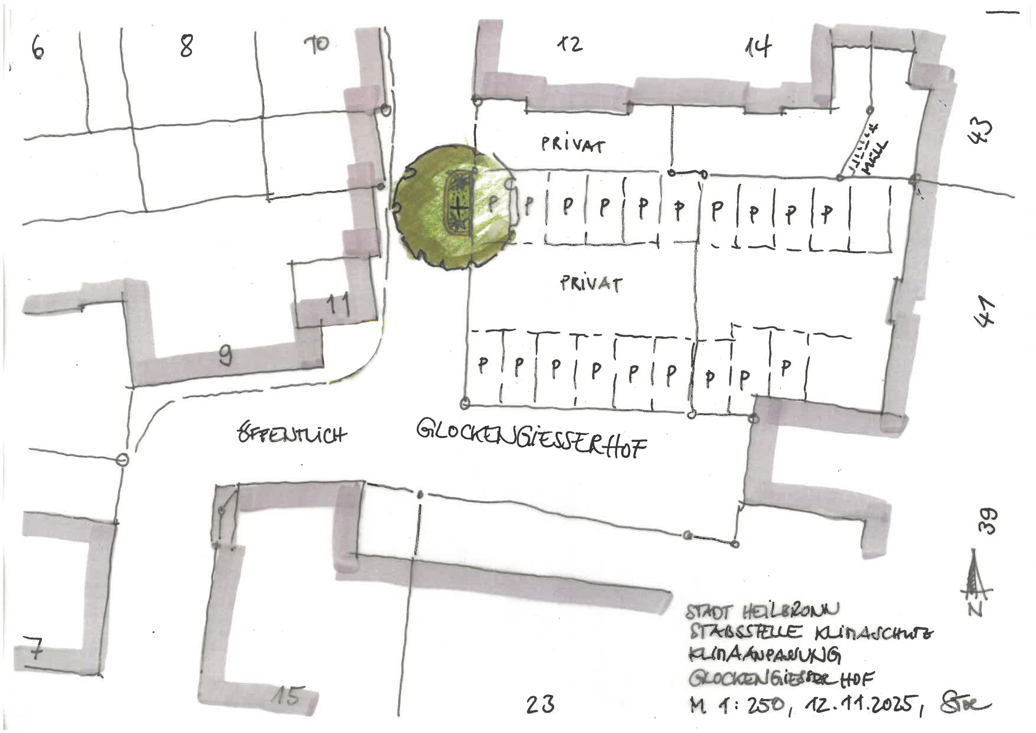 Skizze Baumpflanzung im Glockengießerhof