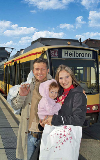 Familie vor Stadtbahn