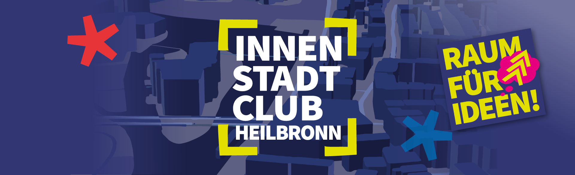 Ein Headerbild. Hier steht Innenstadtclub Heilbronn auf blau-violettem Untergrund