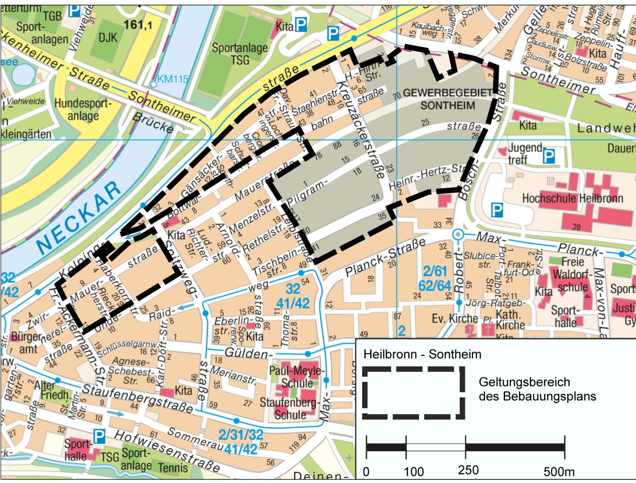 Übersichtsplan Bereich zwischen Friedrich-Ackermann-Straße und Robert-Bosch-Straße - Kartengrundlage: Vermessungs- und Katasteramt