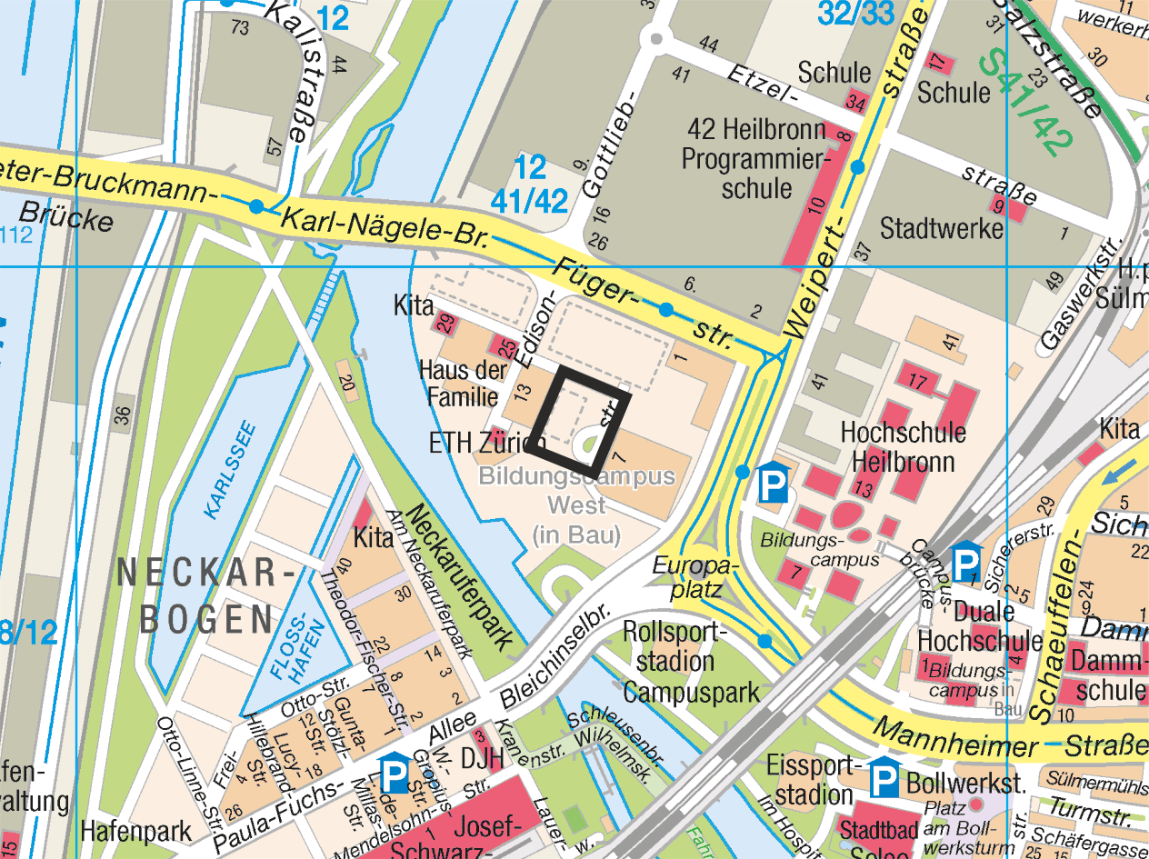 Übersichtsplan zur Lage im Stadtgebiet: Bildungscampus West, Baufeld D - Kartengrundlage: Vermessungs- und Katasteramt