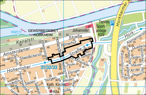 Übersichtsplan zur Lage im Stadtgebiet: Hohenloher Straße - Kartengrundlage: Vermessungs- und Katasteramt