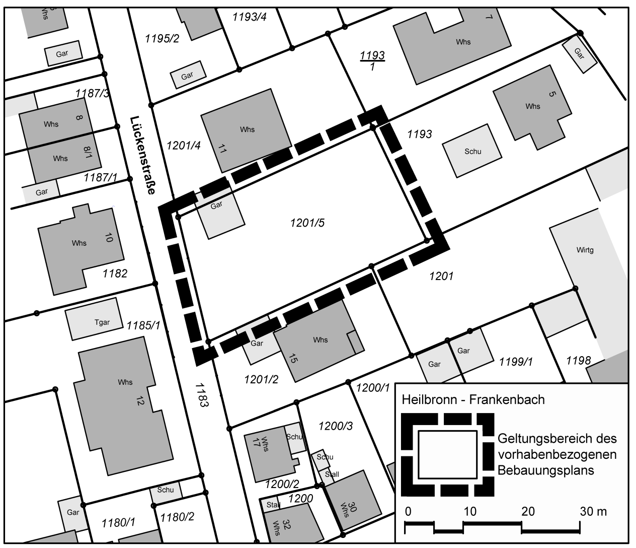 Übersichtsplan Lückenstraße Flurstück 1205/1 - Kartengrundlage: Vermessungs- und Katasteramt