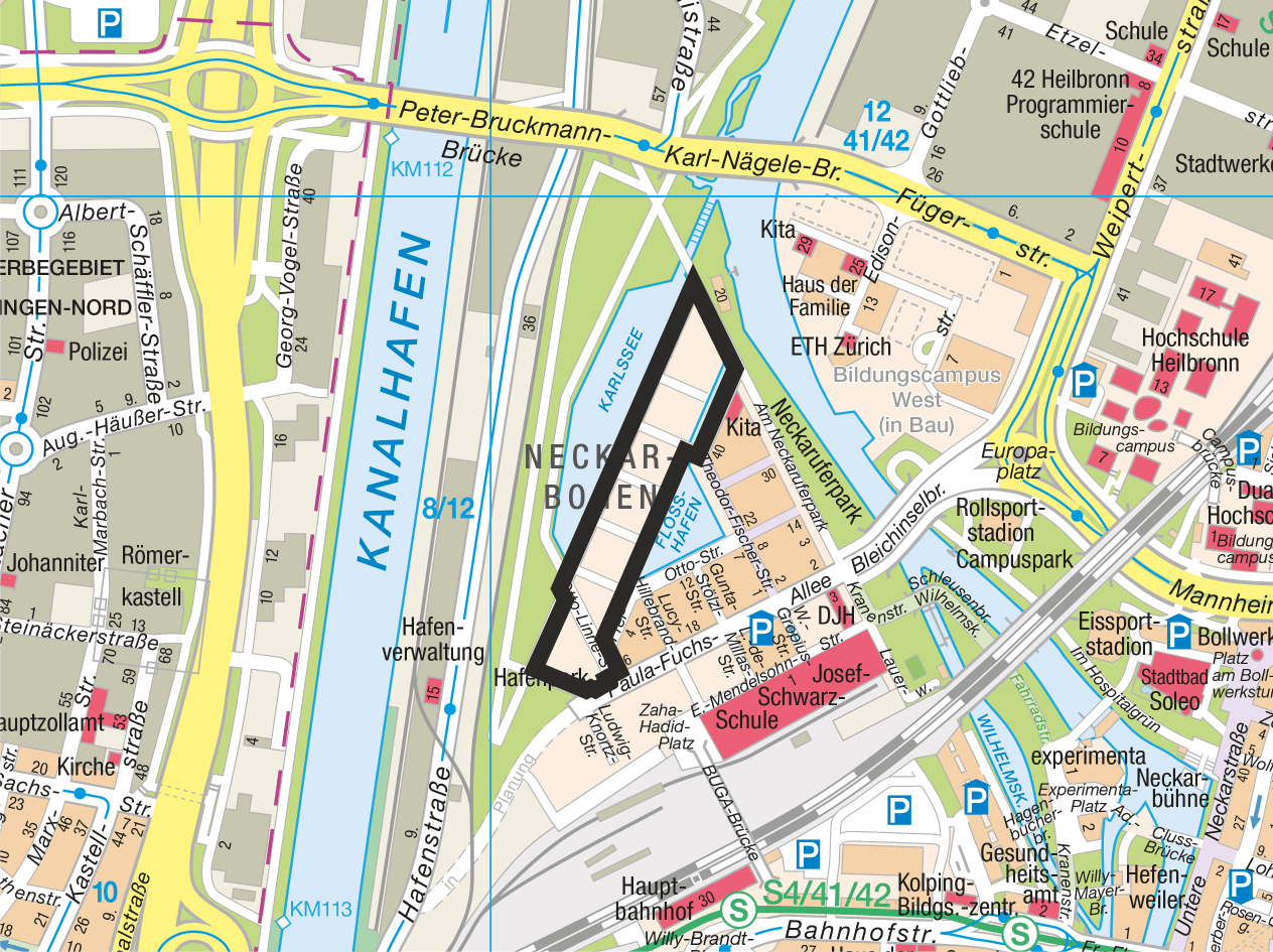 Übersichtsplan Neckarbogen West - Kartengrundlage: Vermessungs- und Katasteramt