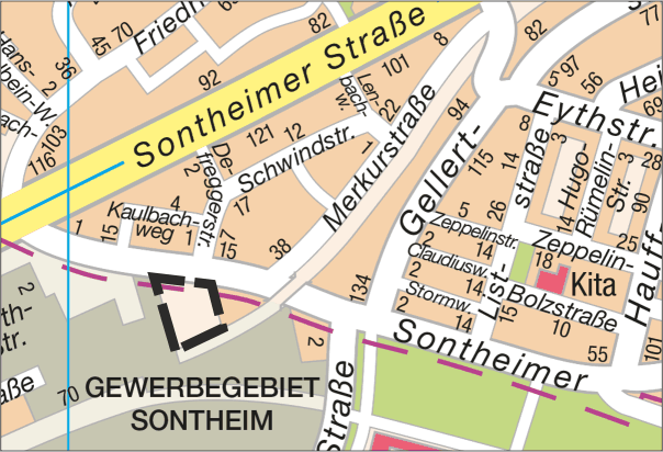 Übersichtsplan zur Lage im Stadtgebiet: Sontheimer Landwehr 16+16/1 - Kartengrundlage: Vermessungs- und Katasteramt