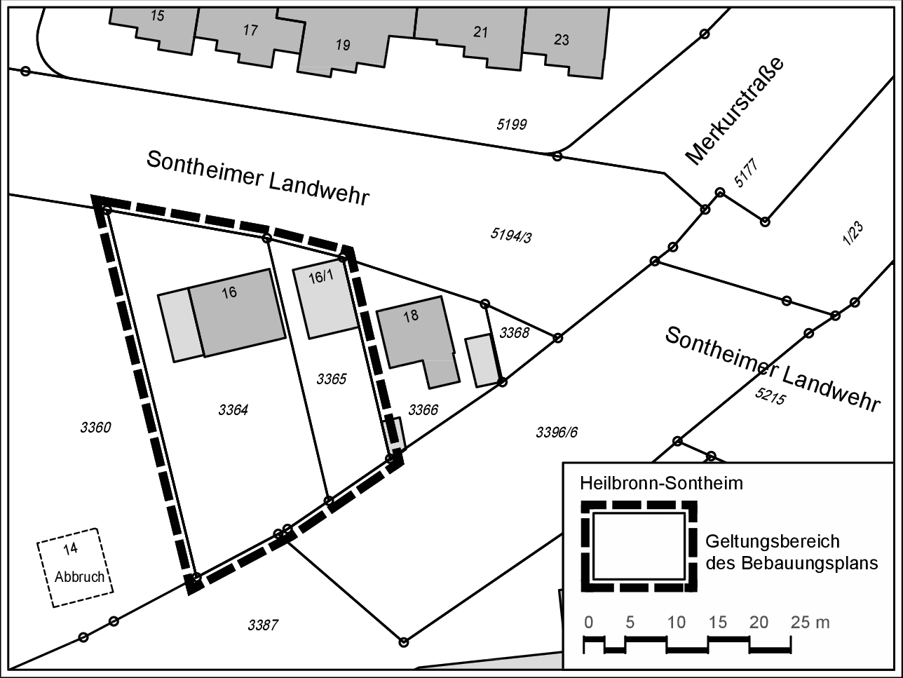 Übersichtsplan Sontheimer Landwehr 16+16/1 - Kartengrundlage: Vermessungs- und Katasteramt